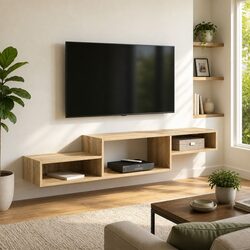 Wall-Mounted TV Cabinet Brown Engineered Wood Modern Design Living Room Storage