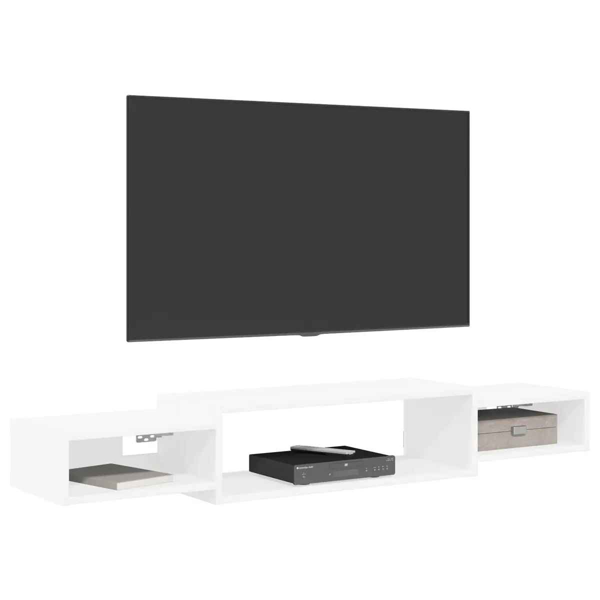 Wall-Mounted TV Cabinet White 140x28x21cm Floating Shelf Open Storage Unit