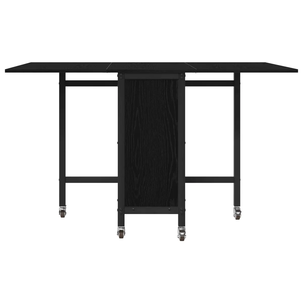 Folding Table Black Engineered Wood 130x80cm with Lockable Wheels and Lower Storage Shelf