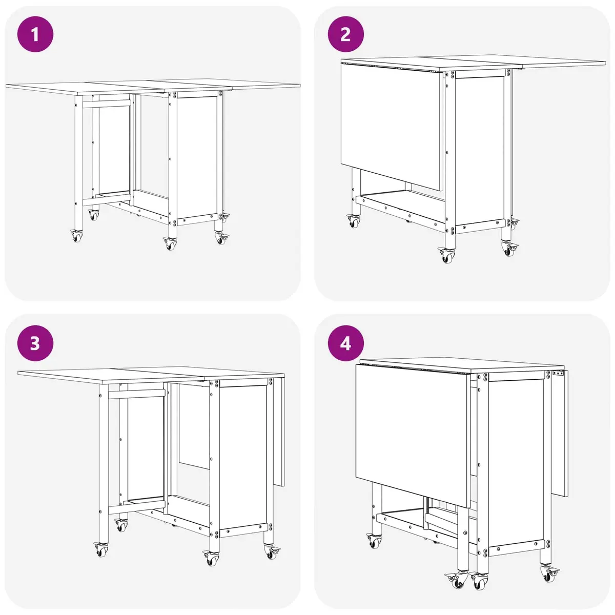 Folding Table Black Engineered Wood 130x80cm with Lockable Wheels and Lower Storage Shelf
