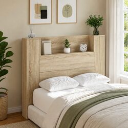 Functional Tan Headboard Cabinet Perfect for Modern Bedrooms