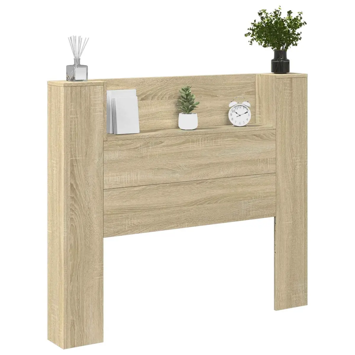 Headboard Cabinet with LED Lights Wall-Mounted Storage Bedroom Tan 120cm Modern