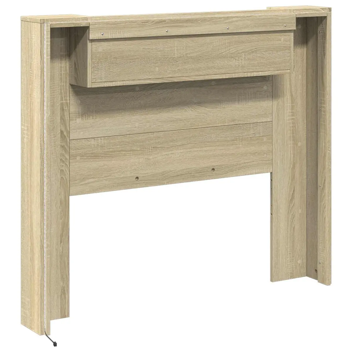 Headboard Cabinet with LED Lights Wall-Mounted Storage Bedroom Tan 120cm Modern