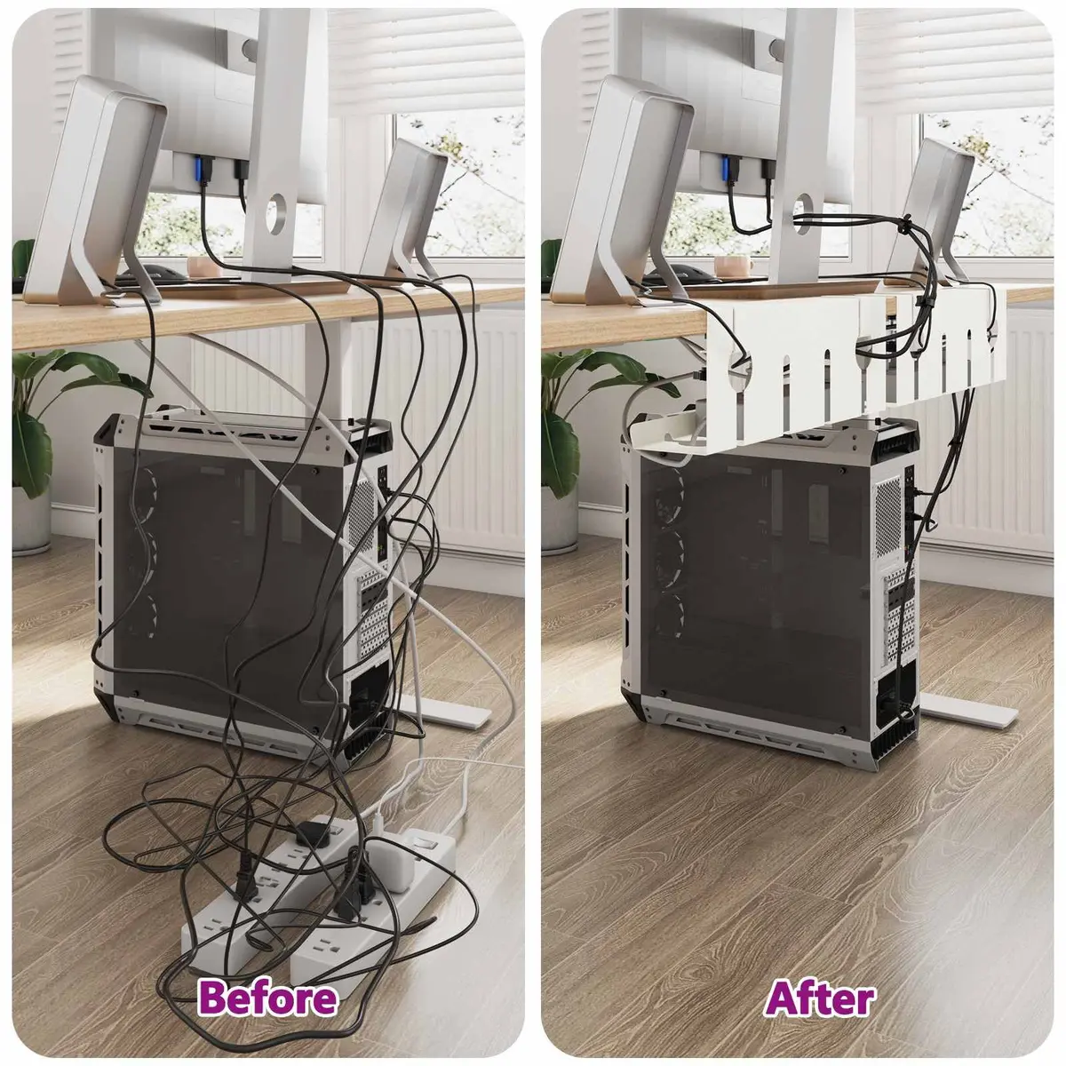 Under Desk Cable Management Tray Cold-Rolled Steel 43 x 10 x 15 cm White 2 Piece