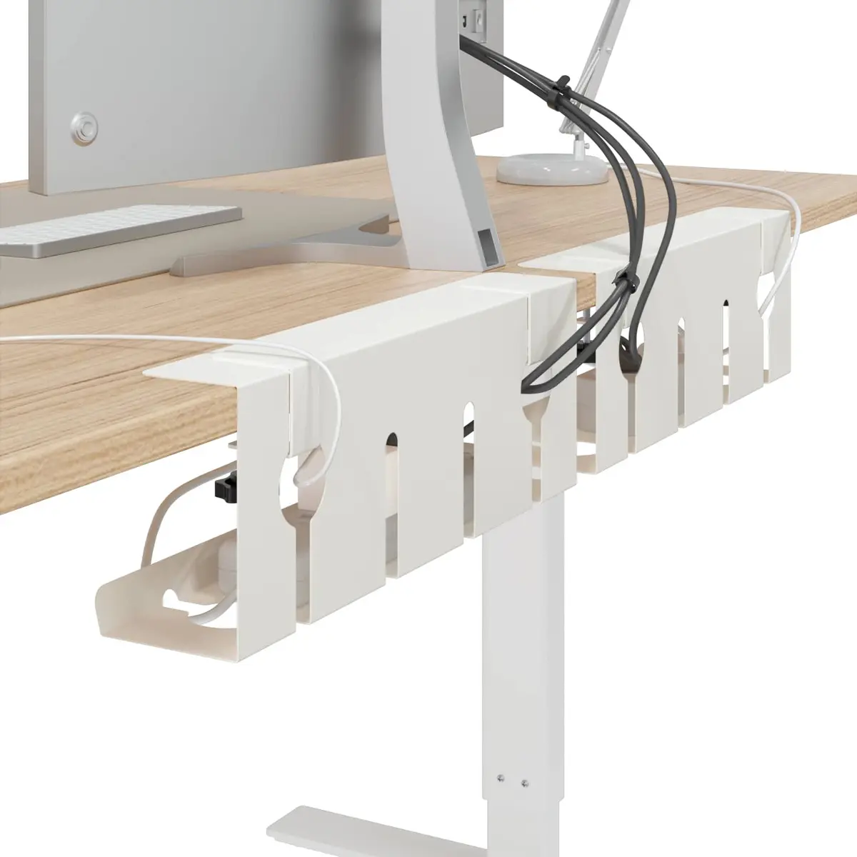 Under Desk Cable Management Tray Cold-Rolled Steel 43 x 10 x 15 cm White 2 Piece