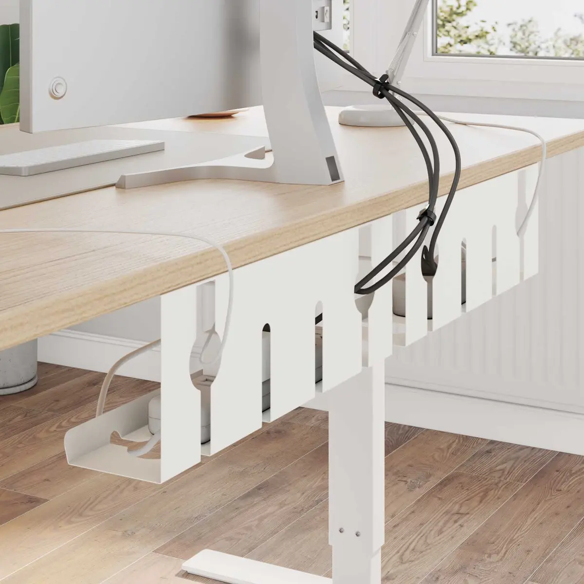 Under Desk Cable Management Tray Cold-Rolled Steel 43 x 10 x 15 cm White 2 Piece