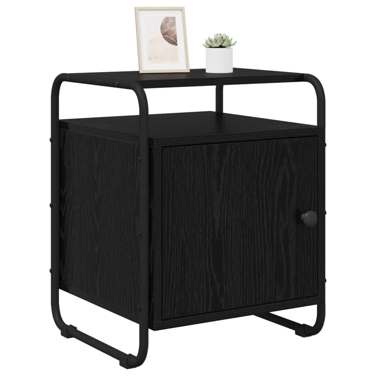 Bedside Cabinet Engineered Wood Black Modern Storage Table
