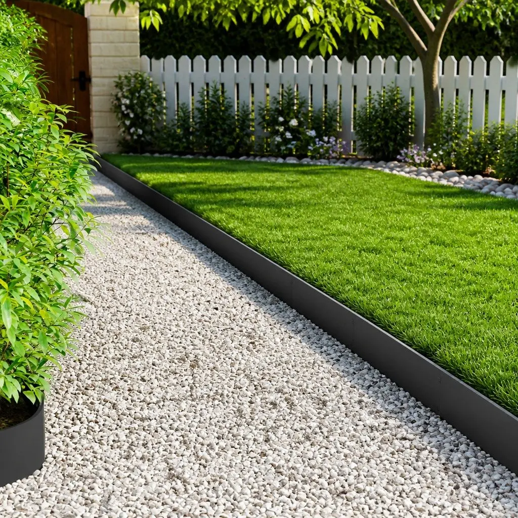 Garden Lawn Edging Steel 103x20cm Black Bent Top 10 Piece Border Landscape Edge