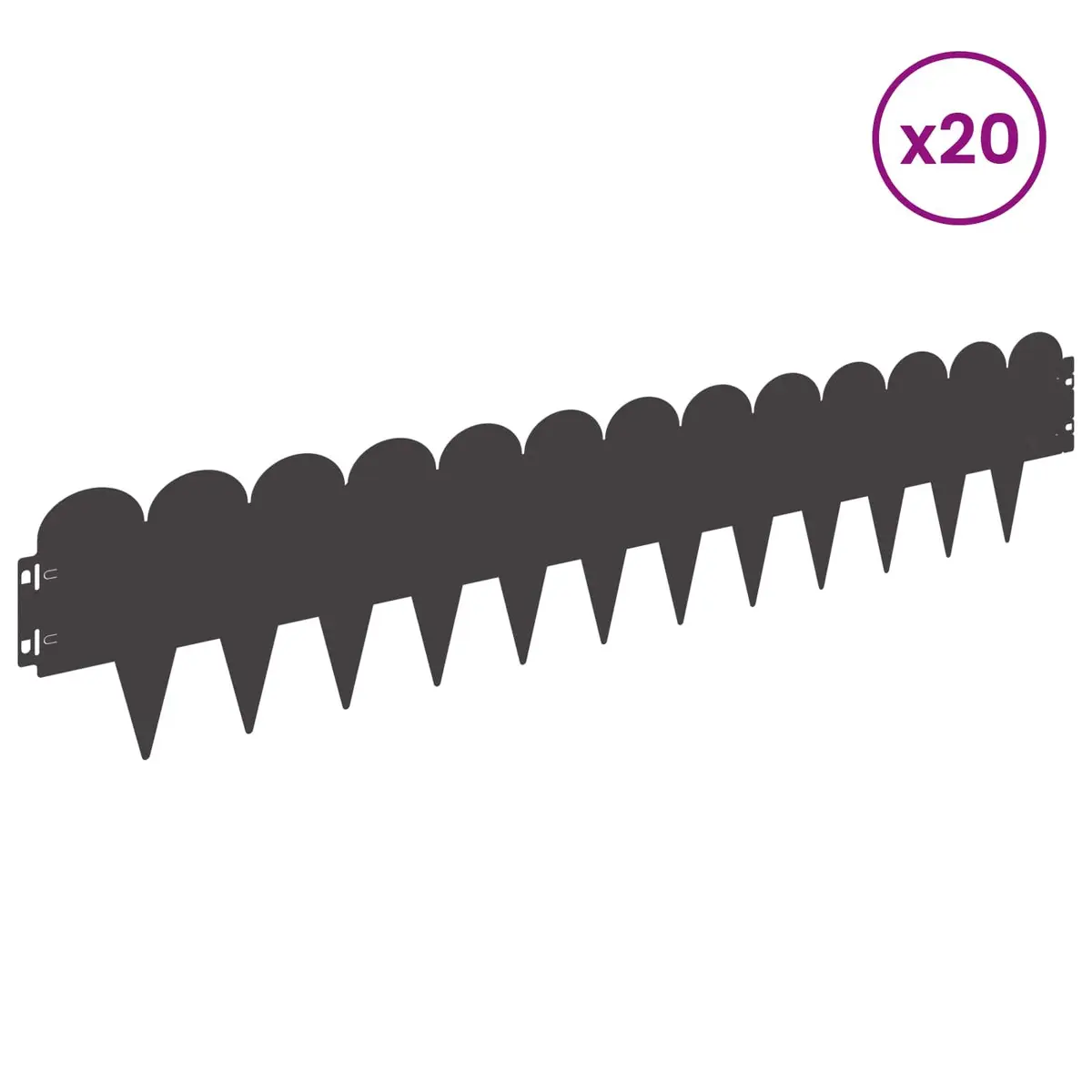 Garden Edging Steel Border 103x20cm Black Sharp Round Top 20 Pieces