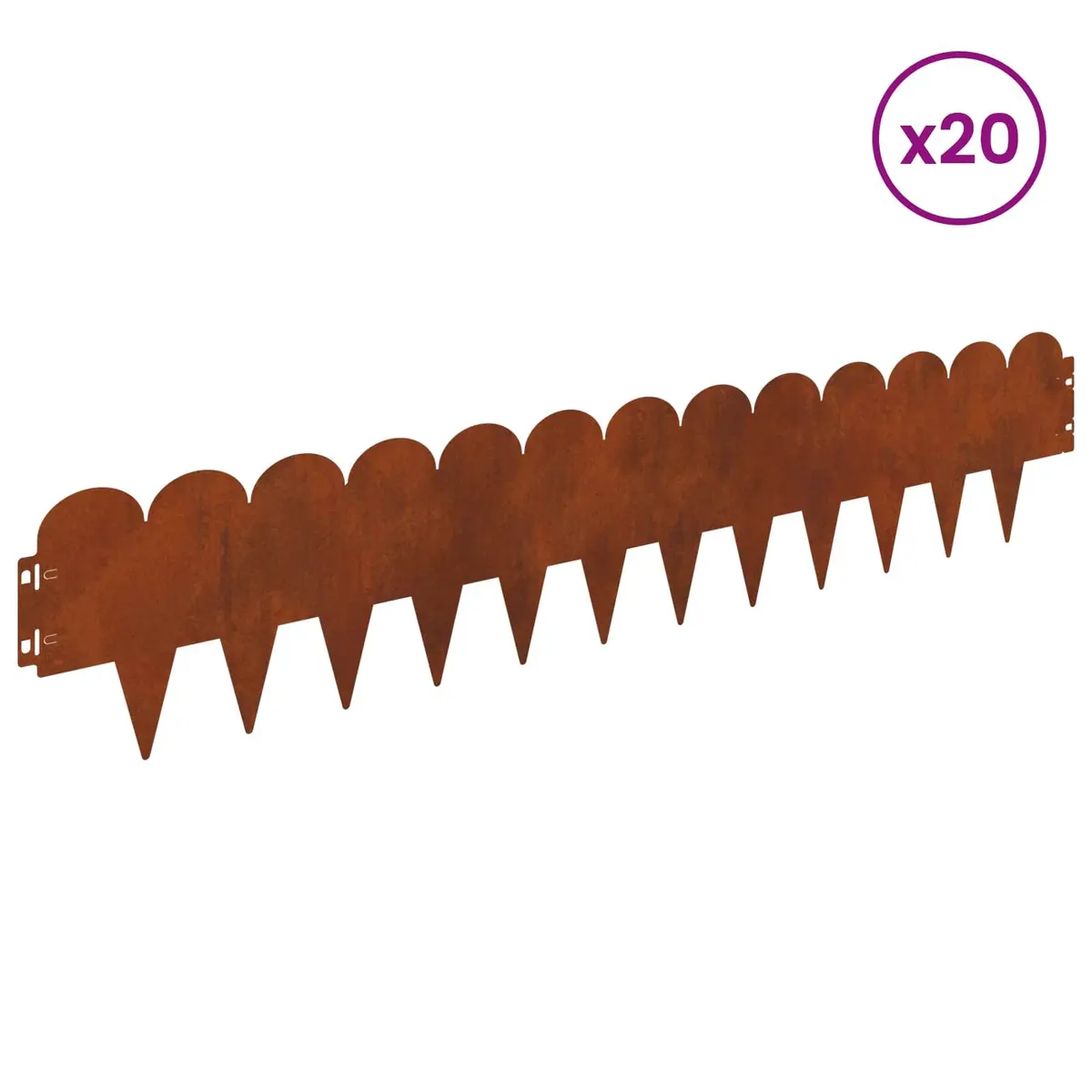 Steel Garden Edging 20 Piece Rusty Brown 103x20cm Sharp and Round Top