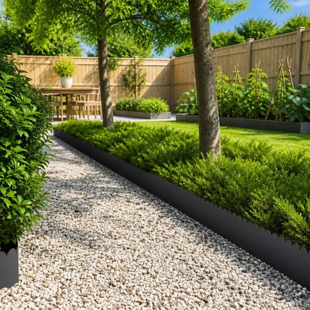 Steel Lawn Edging 103x25cm Black Sharp and Round Top 20 Piece