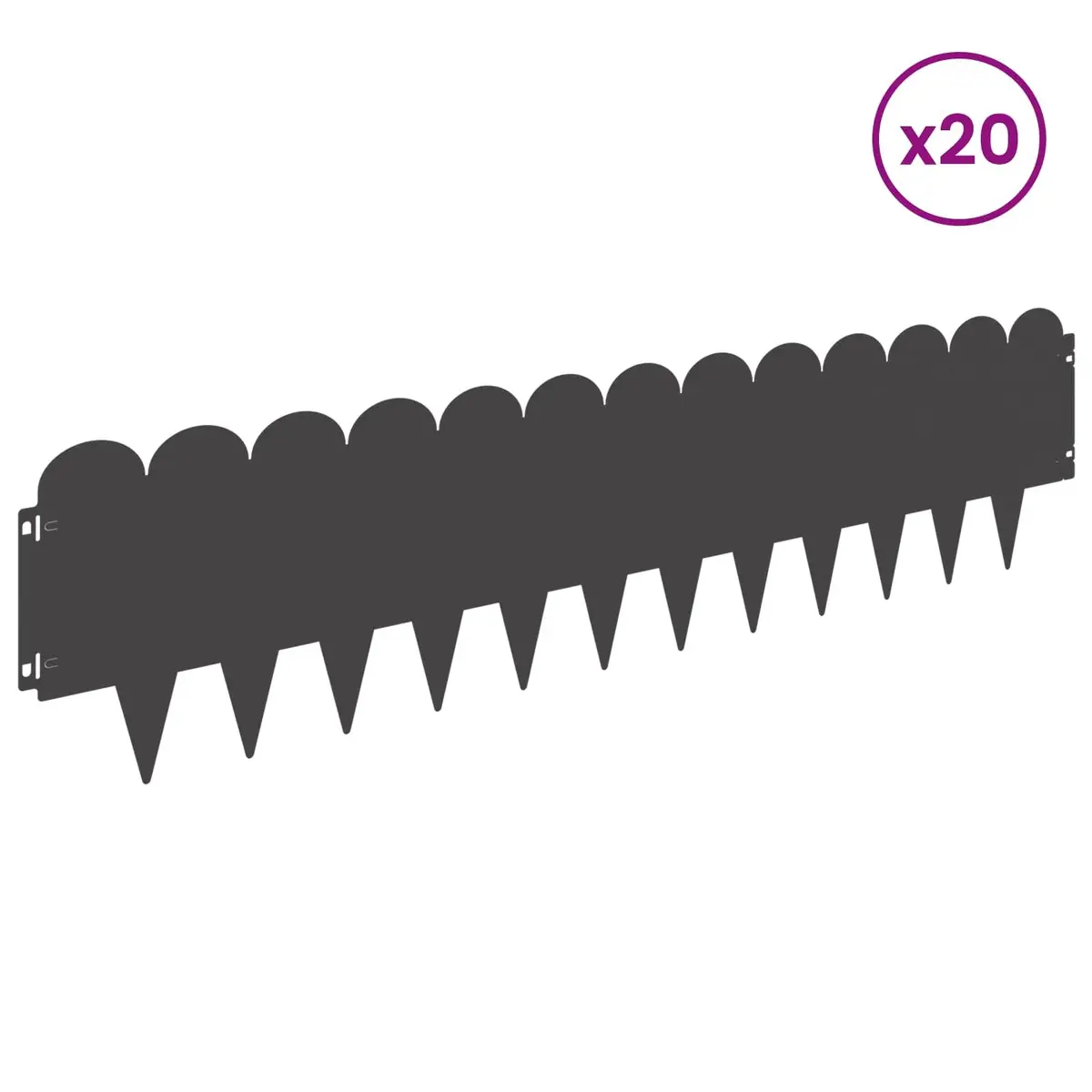 Steel Lawn Edging 103x25cm Black Sharp and Round Top 20 Piece