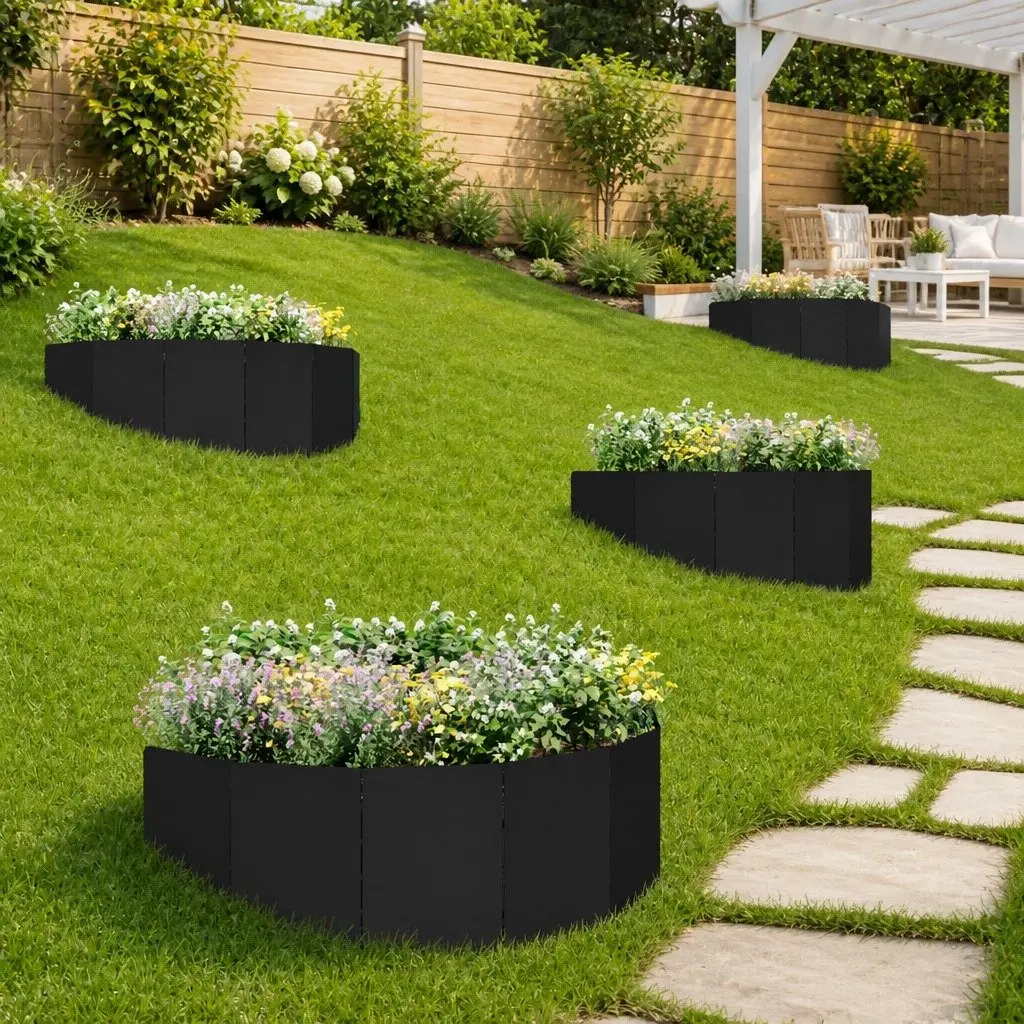 Garden Lawn Edging Steel Border Fencing 100 x 45 cm Black 4 Pieces