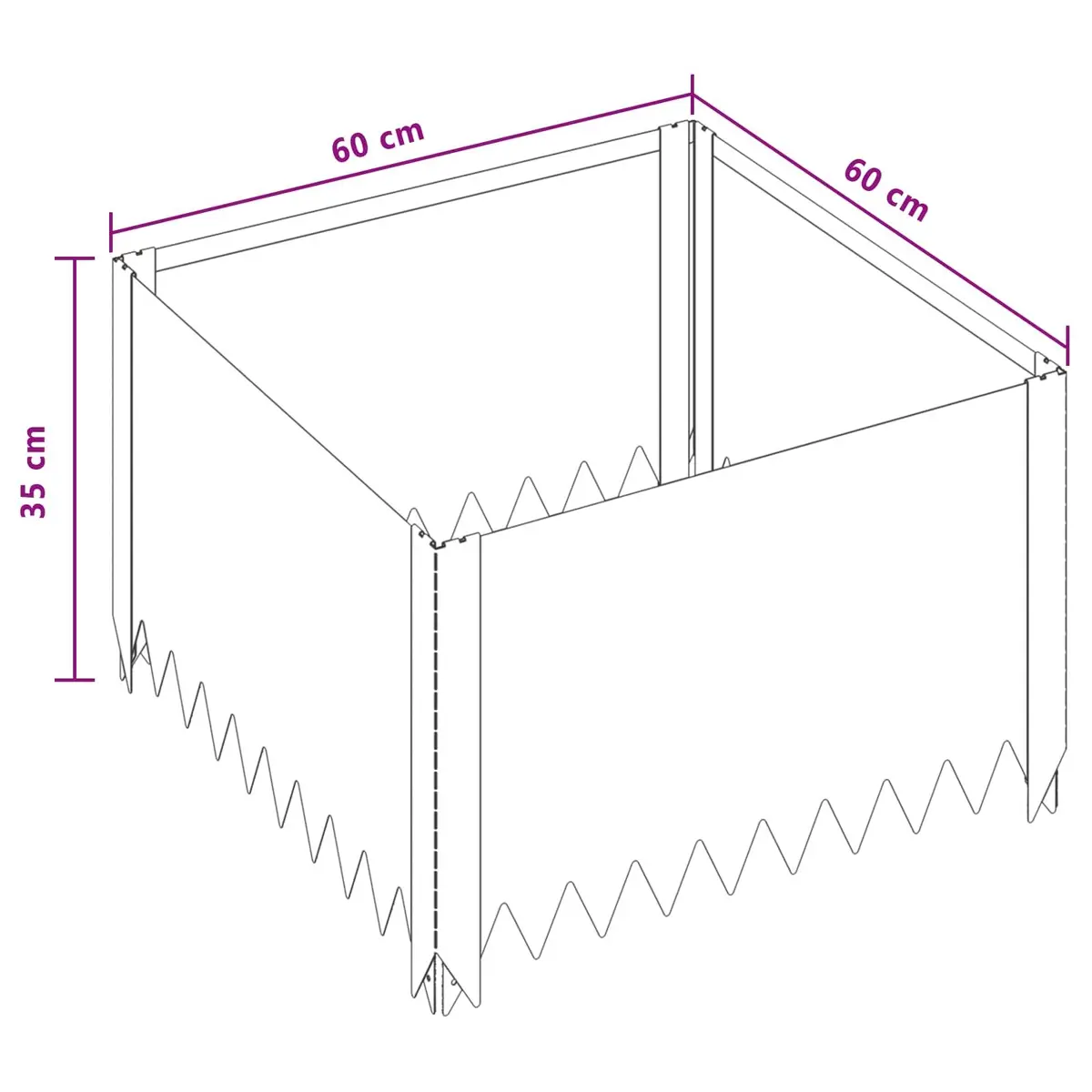 Steel Garden Border Edging 60x60x35cm Powder-coated Black