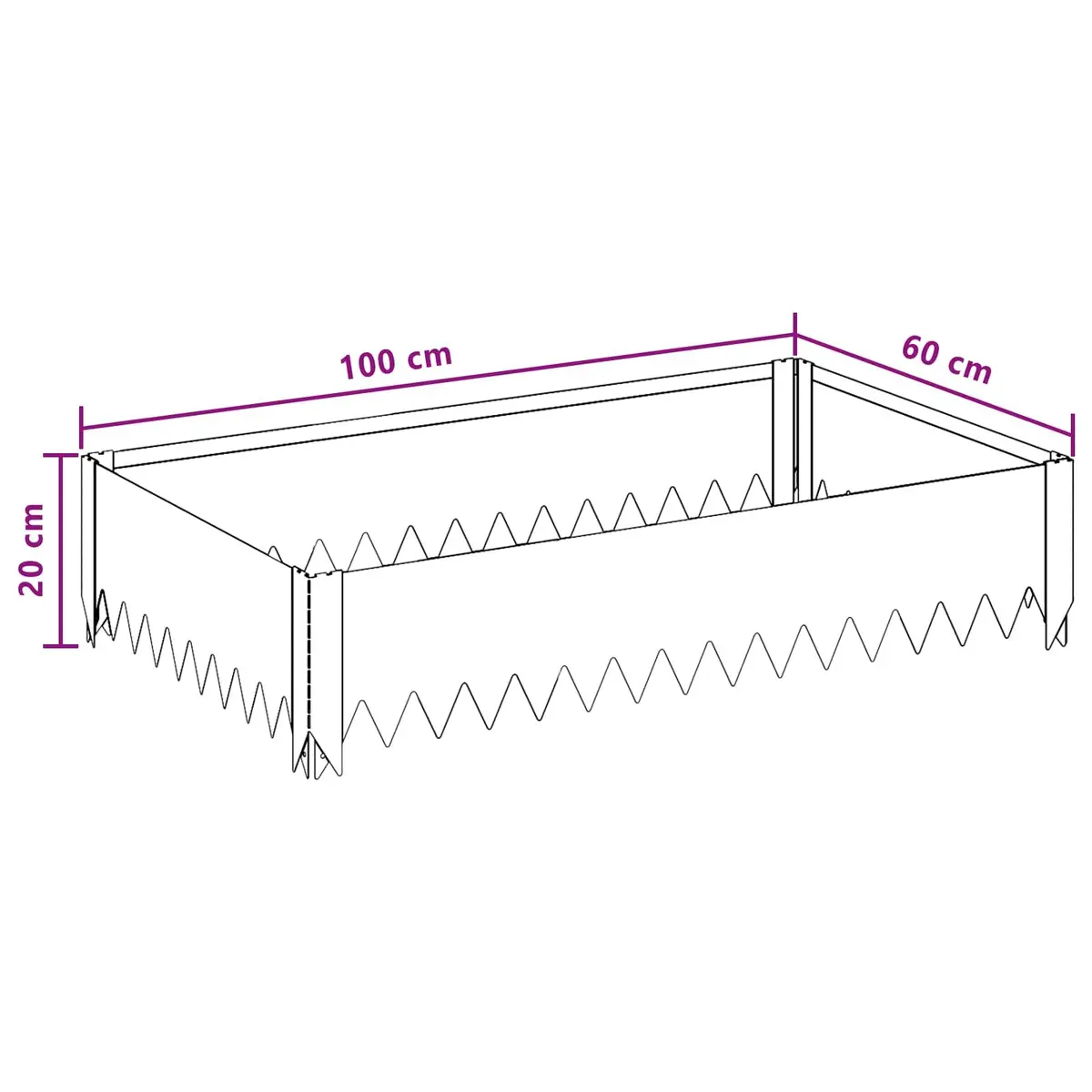 Steel Garden Lawn Edging Border 100x60x20cm Landscape Pathway Bed Divider Black