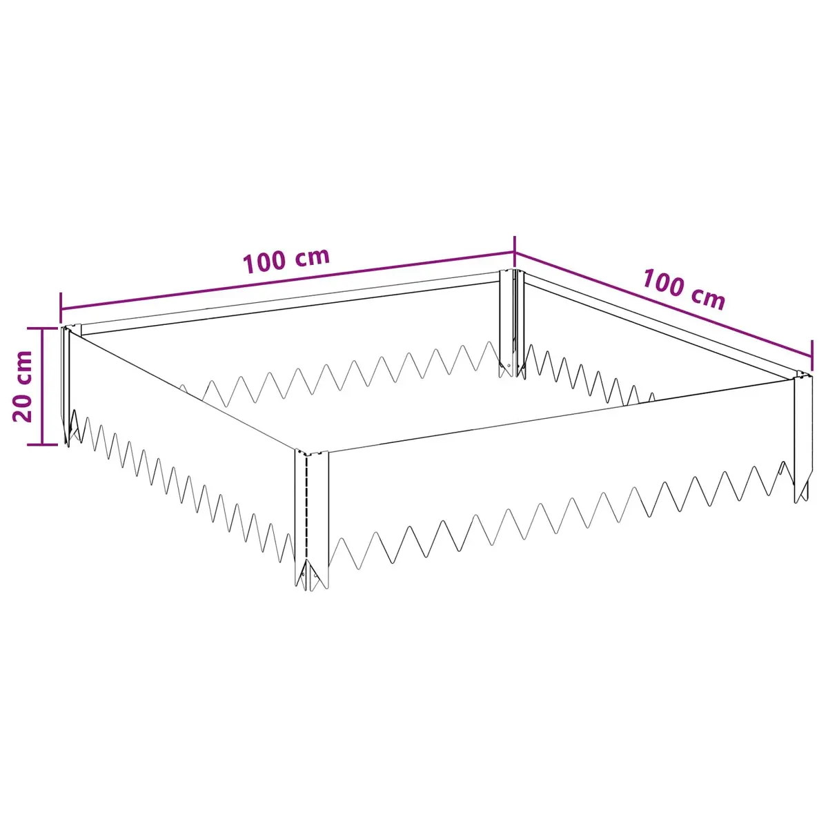 Steel Landscape Edging Border Black 100cm x 100cm x 20cm Durable Strip for Garden Pathways and Bed Marking