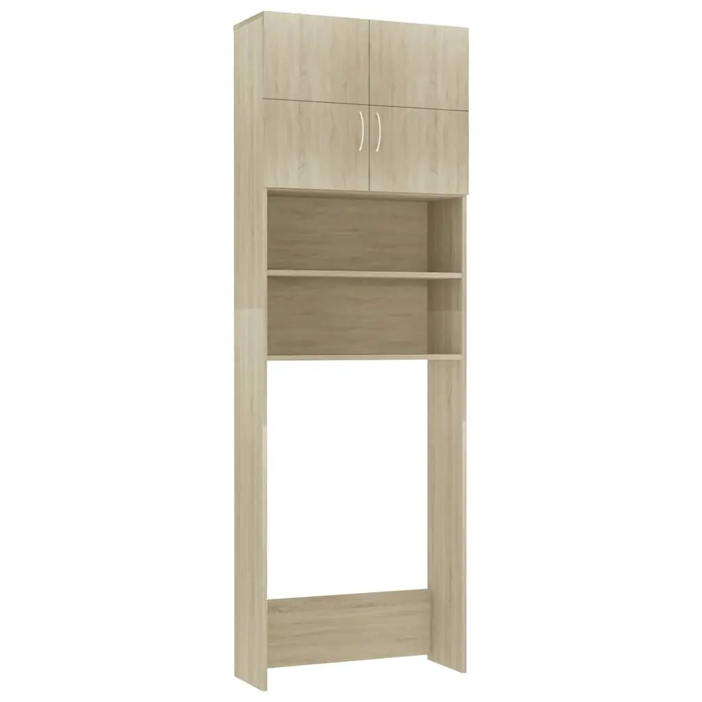 Washing Machine Cabinet Engineered Wood 64W x 25.5D x 190H cm Sonoma Oak Storage Cupboard Bathroom Laundry Organizer