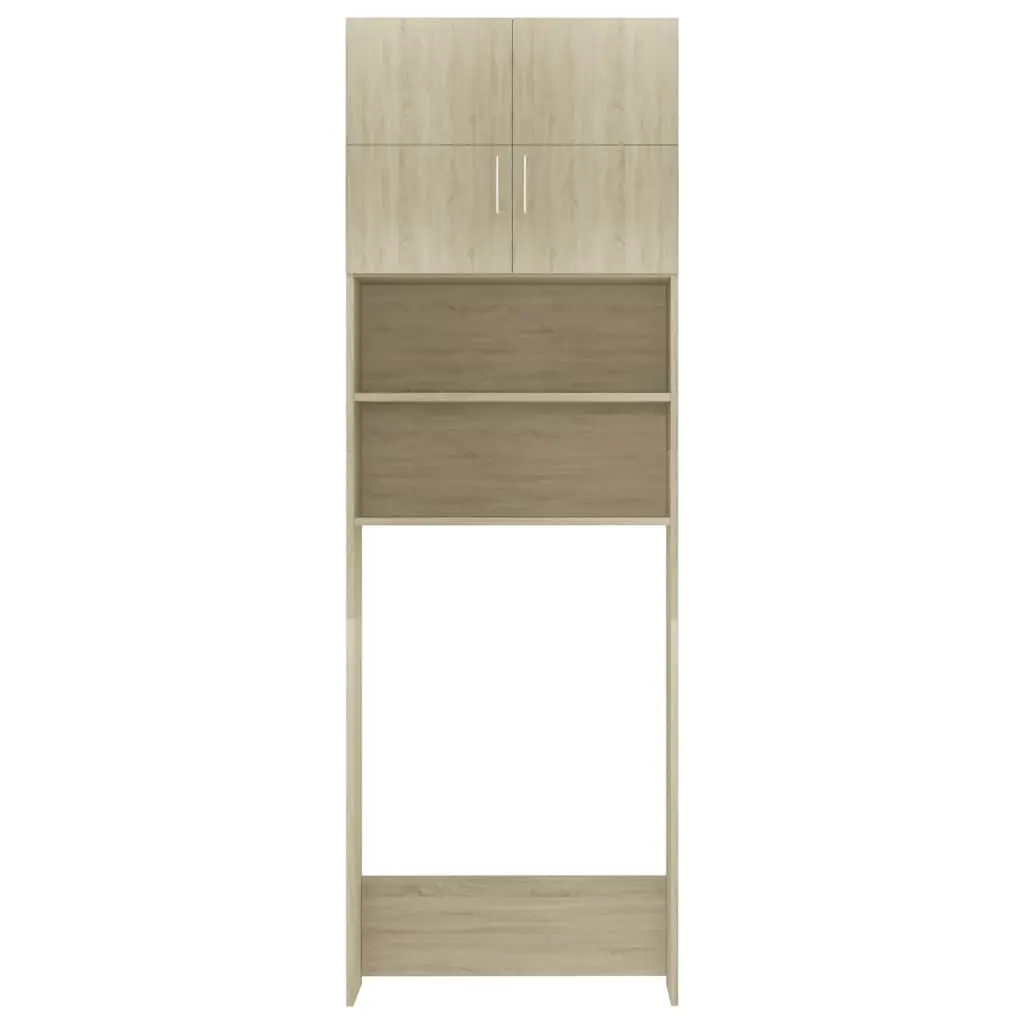 Washing Machine Cabinet Engineered Wood 64W x 25.5D x 190H cm Sonoma Oak Storage Cupboard Bathroom Laundry Organizer