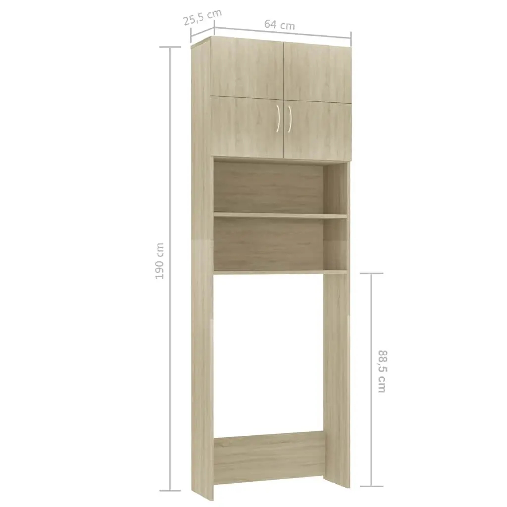 Washing Machine Cabinet Engineered Wood 64W x 25.5D x 190H cm Sonoma Oak Storage Cupboard Bathroom Laundry Organizer
