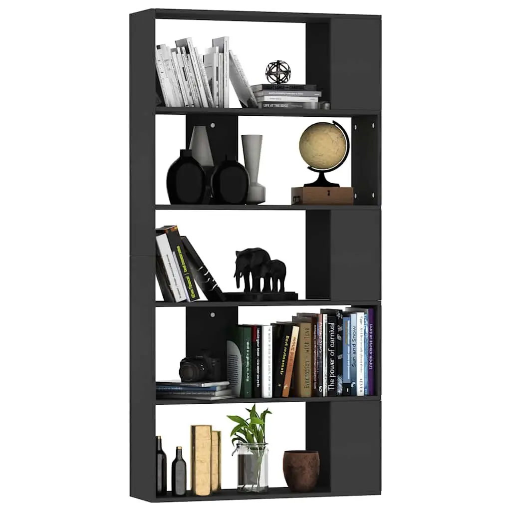 Book Cabinet Engineered Wood 80x24x159cm Black 5 Compartments