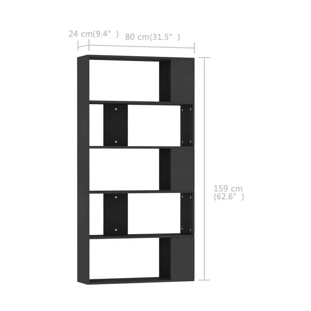 Book Cabinet Engineered Wood 80x24x159cm Black 5 Compartments