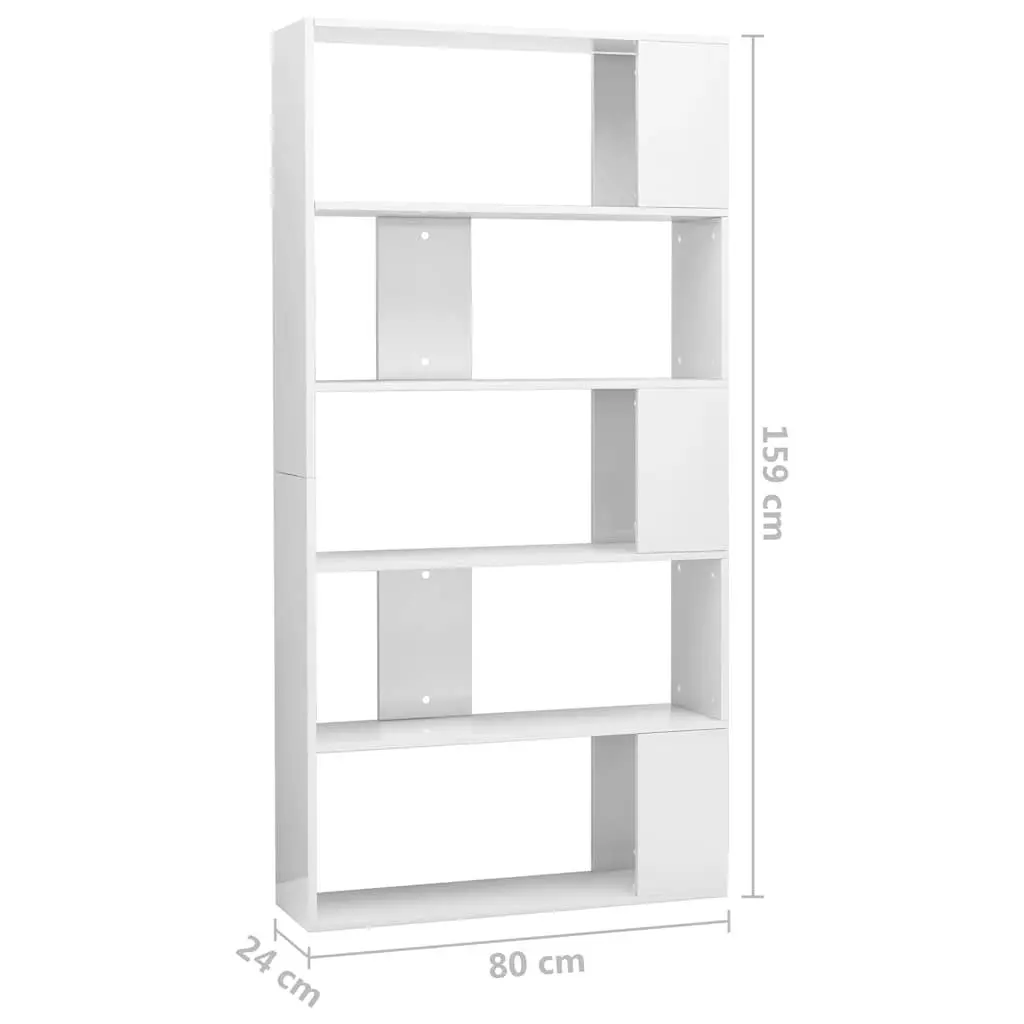 Bookcase Engineered Wood High Gloss White 80x24x159cm Room Divider Storage Shelf