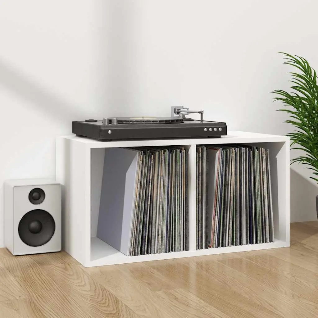 Vinyl Storage Box White 71x34x36cm LP Record Cabinet Media Storage Unit