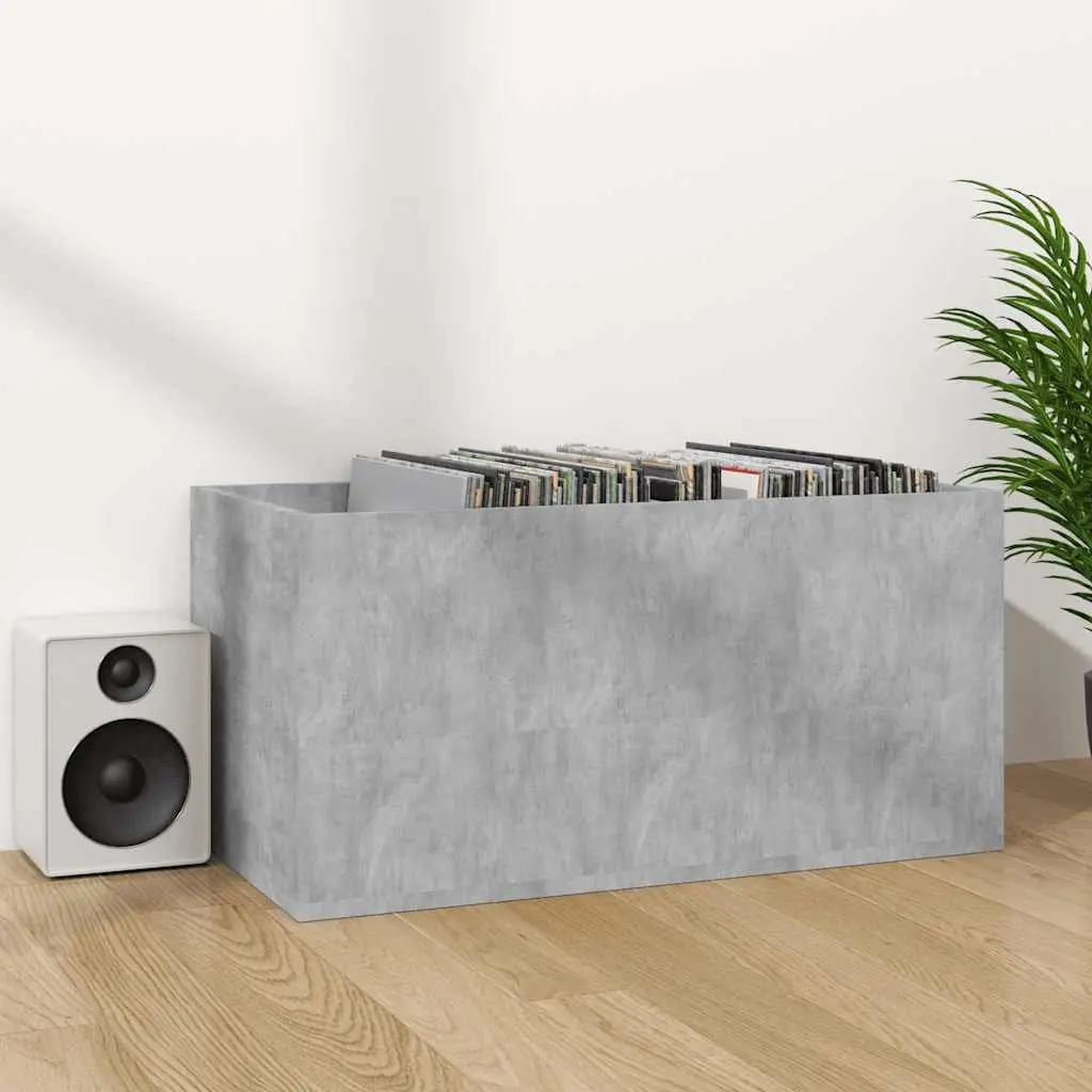 Vinyl Record Storage Cabinet Engineered Wood Grey 71x34x36cm Two Compartment Organiser