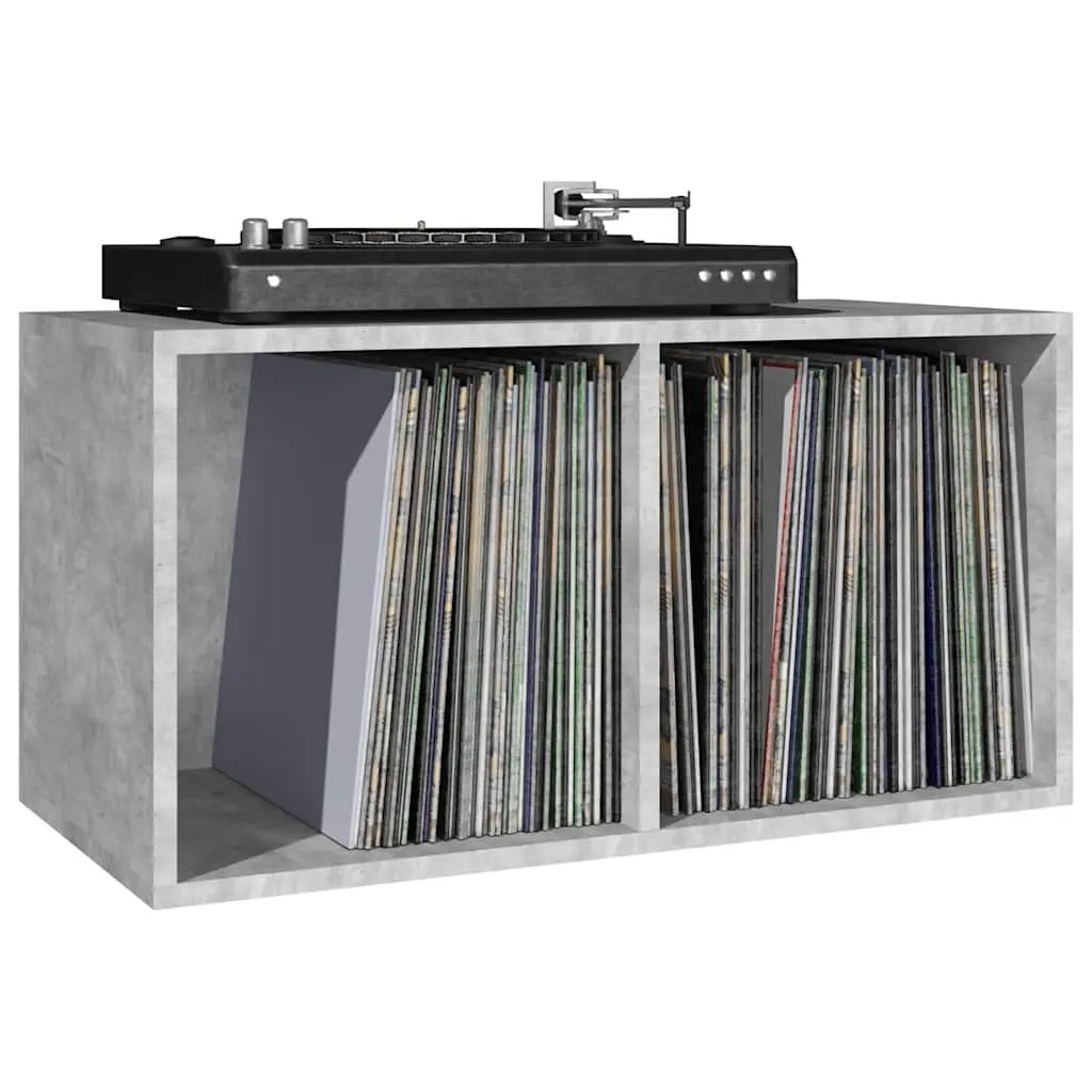 Vinyl Record Storage Cabinet Engineered Wood Grey 71x34x36cm Two Compartment Organiser