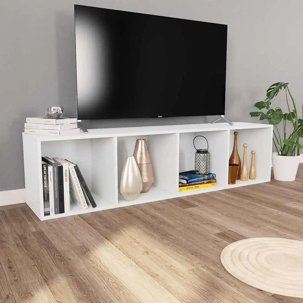 Bookcase Storage Unit Engineered Wood 36x30x143cm White TV Cabinet