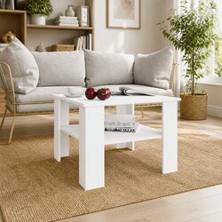 Practical White Coffee Table 60x60x42 cm with Shelf