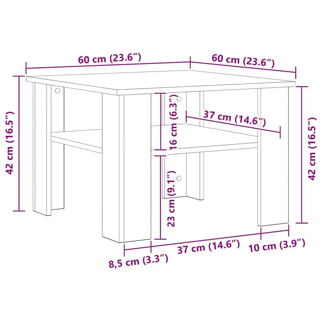 Coffee Table White 60x60x42cm Engineered Wood Living Room Storage Shelf Home