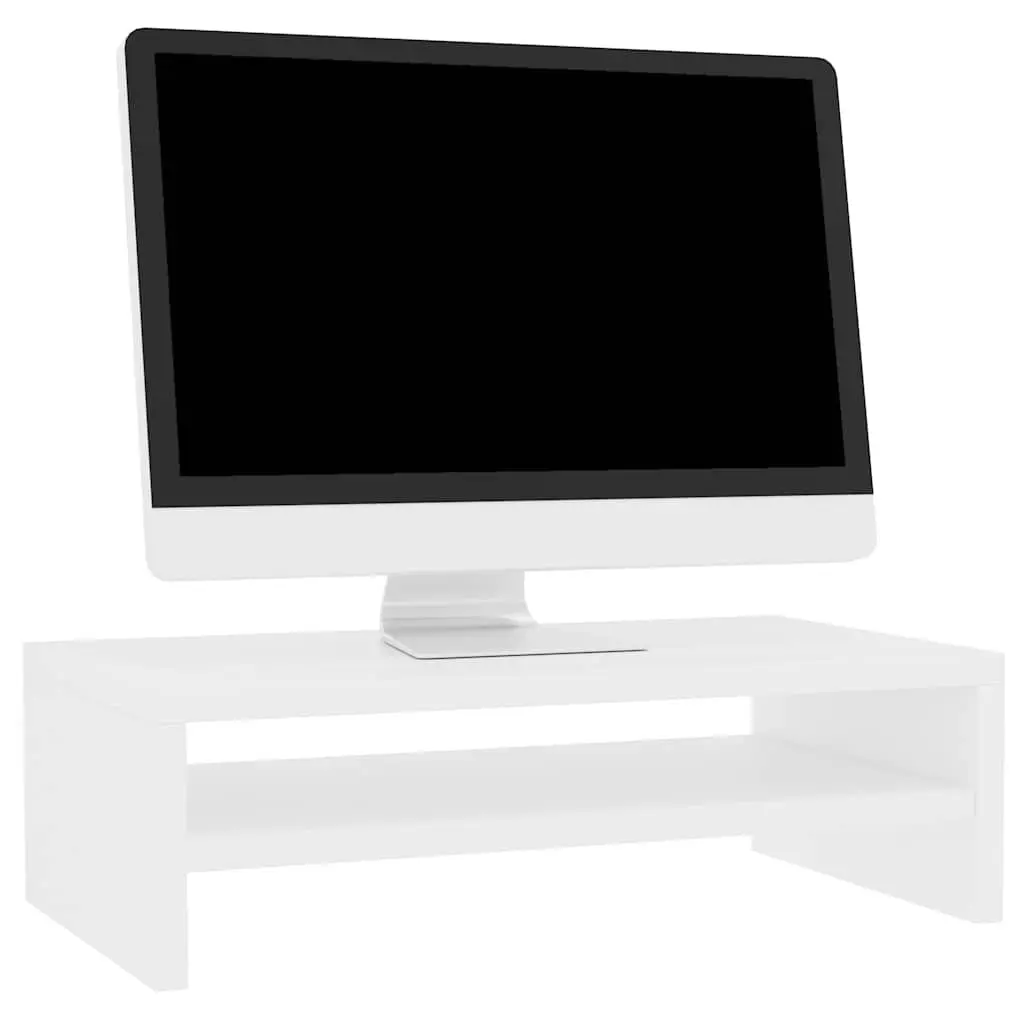 Monitor Stand for Desktop Use Engineered Wood White with Lower Storage Shelf Size 42x24x13cm