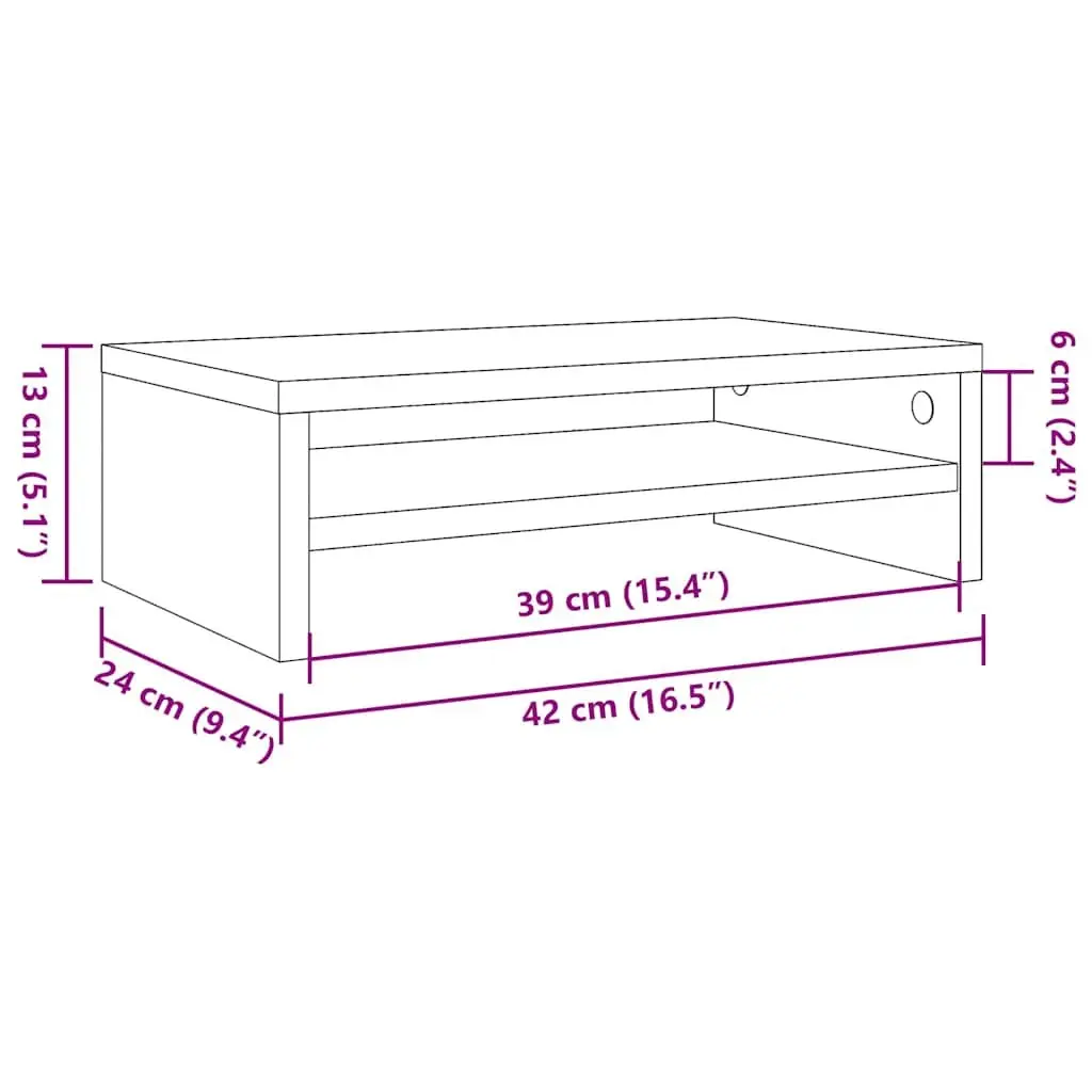 Monitor Stand for Desktop Use Engineered Wood White with Lower Storage Shelf Size 42x24x13cm