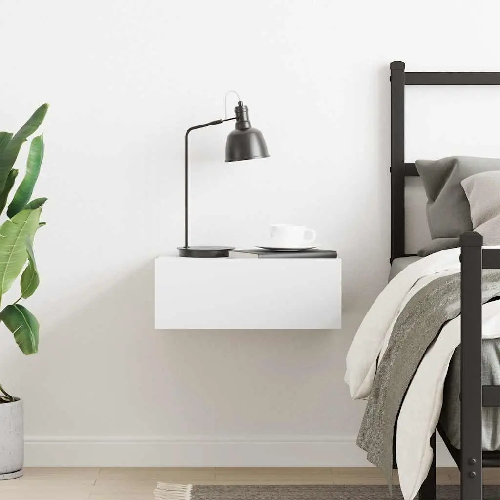 Floating Nightstand Engineered Wood Wall-Mounted Compact White