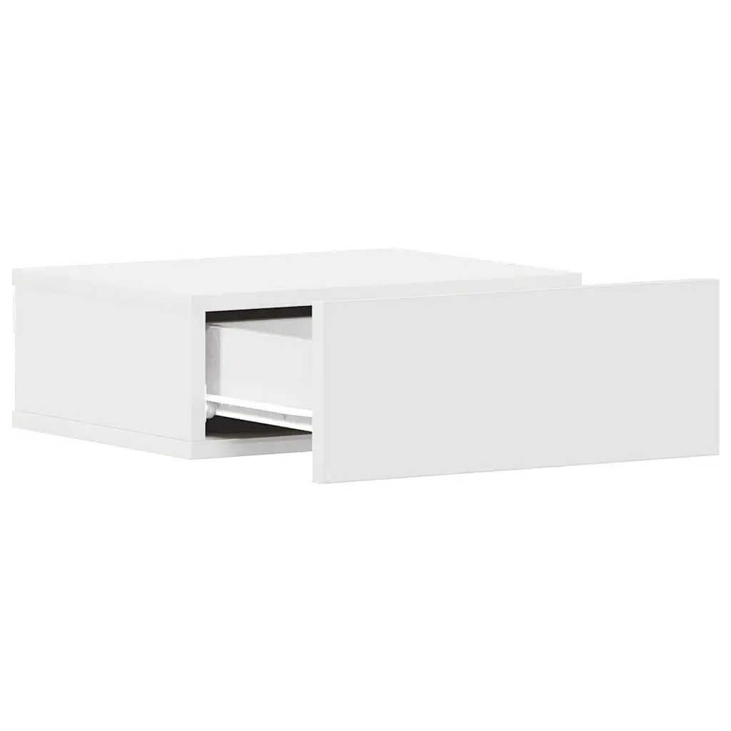 Floating Nightstand Engineered Wood Wall-Mounted Compact White