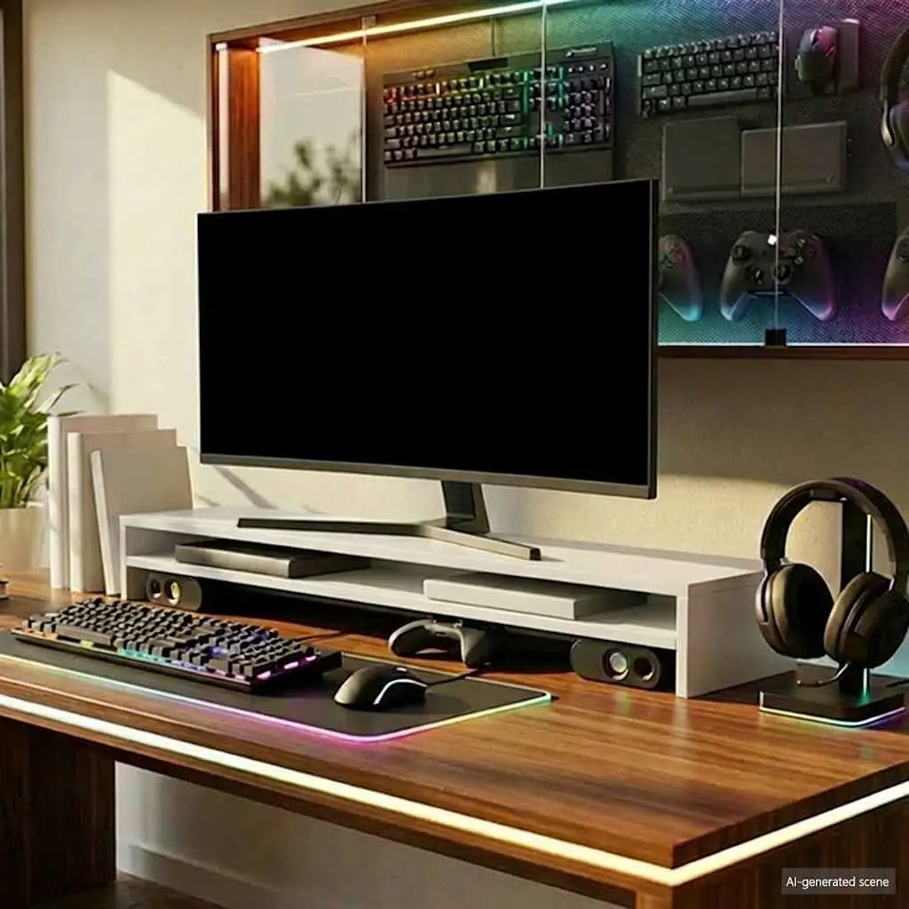 Monitor Stand Engineered Wood 100 x 24 x 13 cm White Desk Riser Organiser Shelf Home Office Gaming Workstation