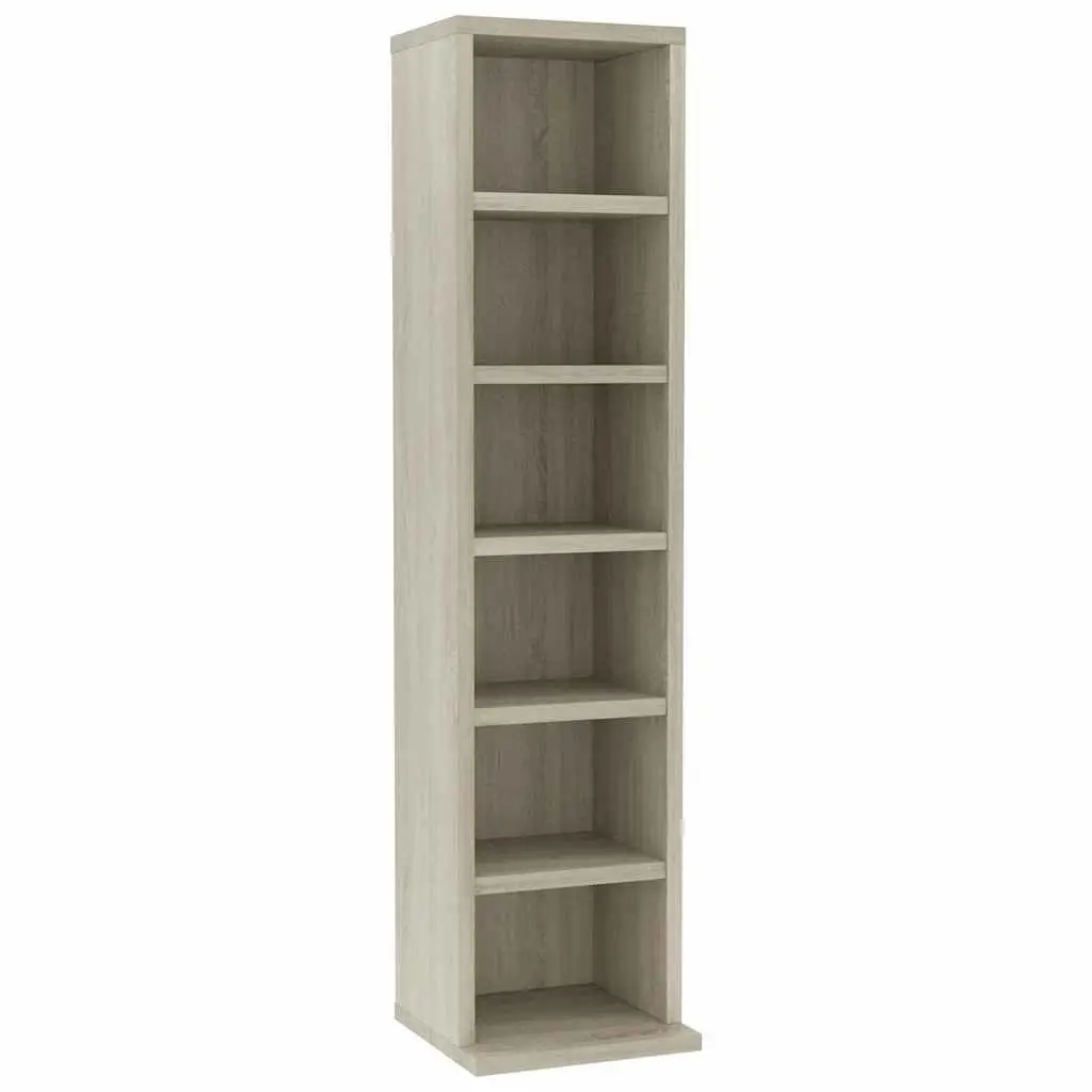 CD Cabinet Engineered Wood Brown Sonoma Oak 21x20x88cm Six Open Compartments Media Storage Organiser