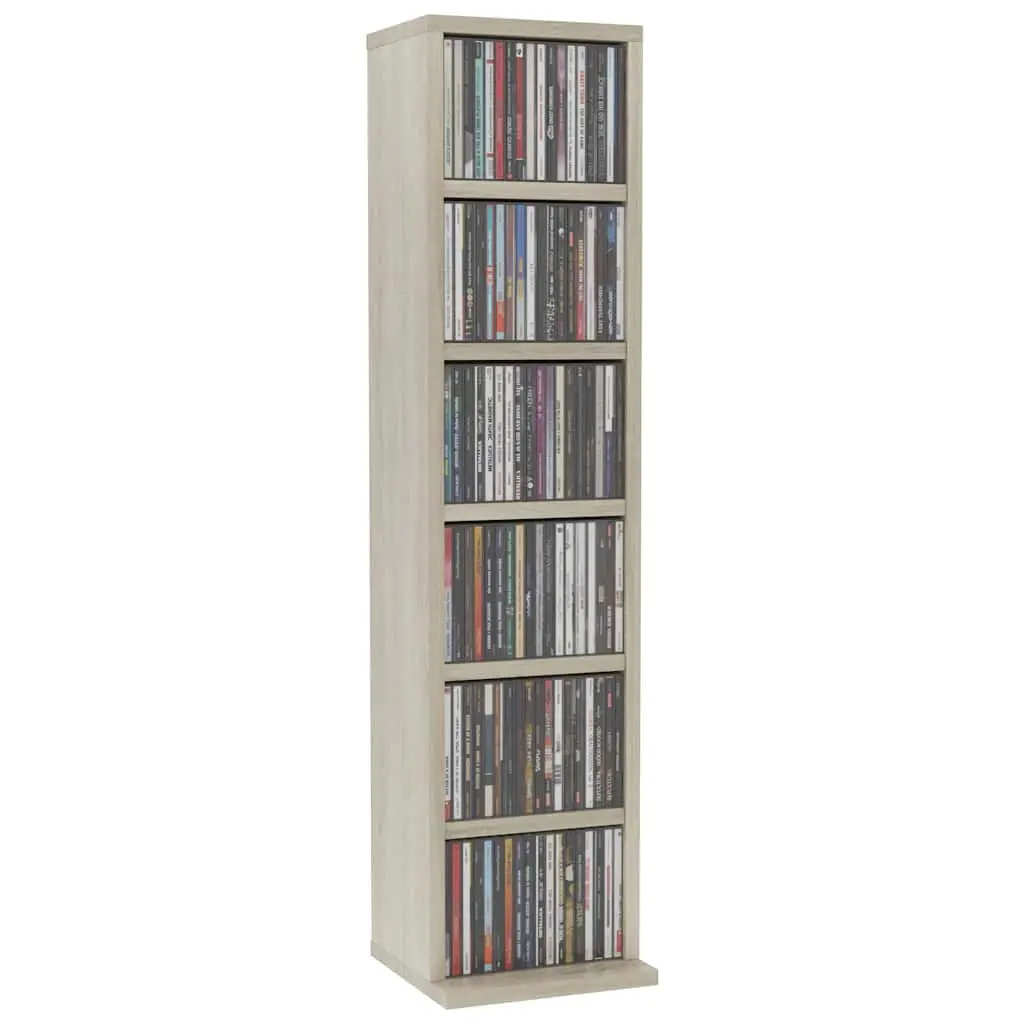 CD Cabinet Engineered Wood Brown Sonoma Oak 21x20x88cm Six Open Compartments Media Storage Organiser