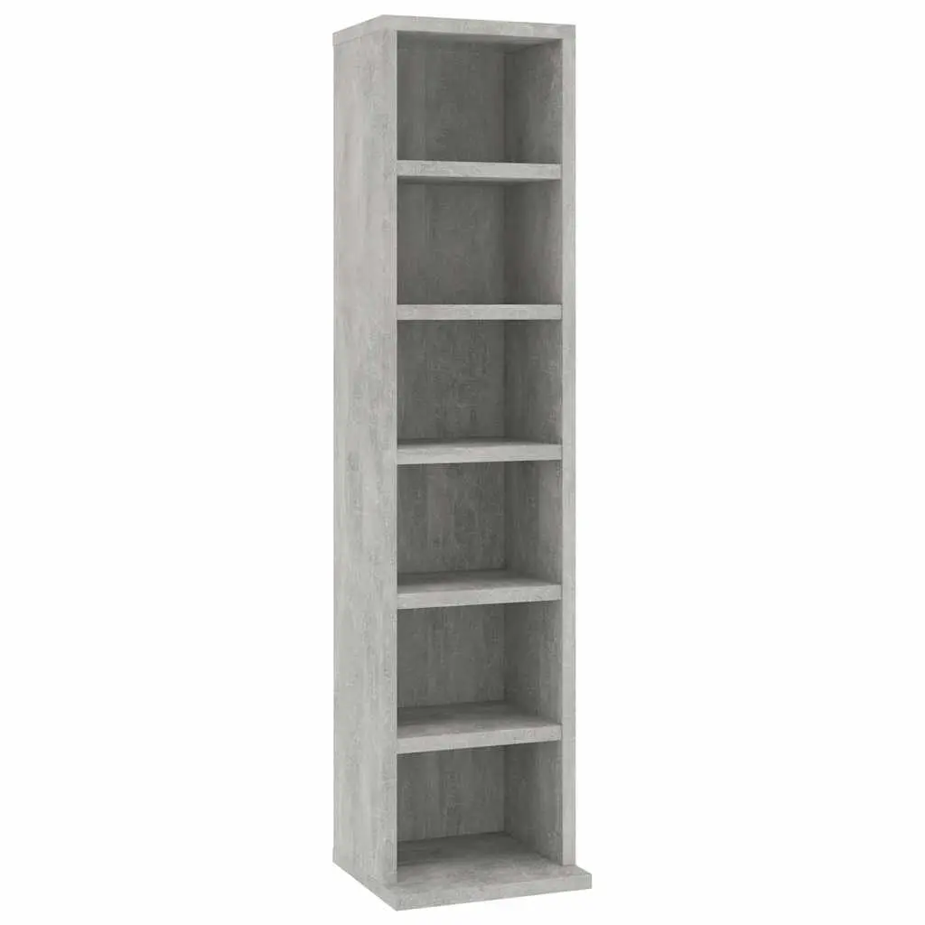 CD Storage Cabinet Engineered Wood Grey Concrete Six Open Compartments 21x20x88cm
