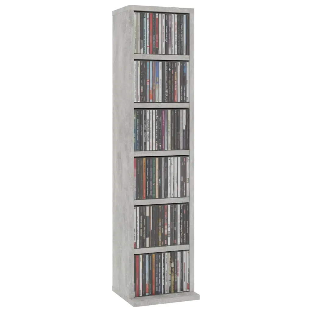 CD Storage Cabinet Engineered Wood Grey Concrete Six Open Compartments 21x20x88cm