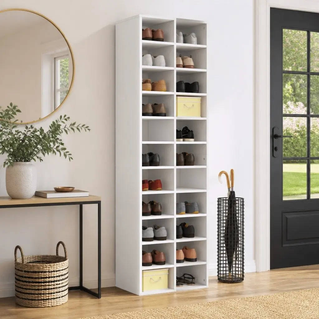 Shoe Cabinet White 54x34x183cm Storage Organiser Rack 22 Compartments