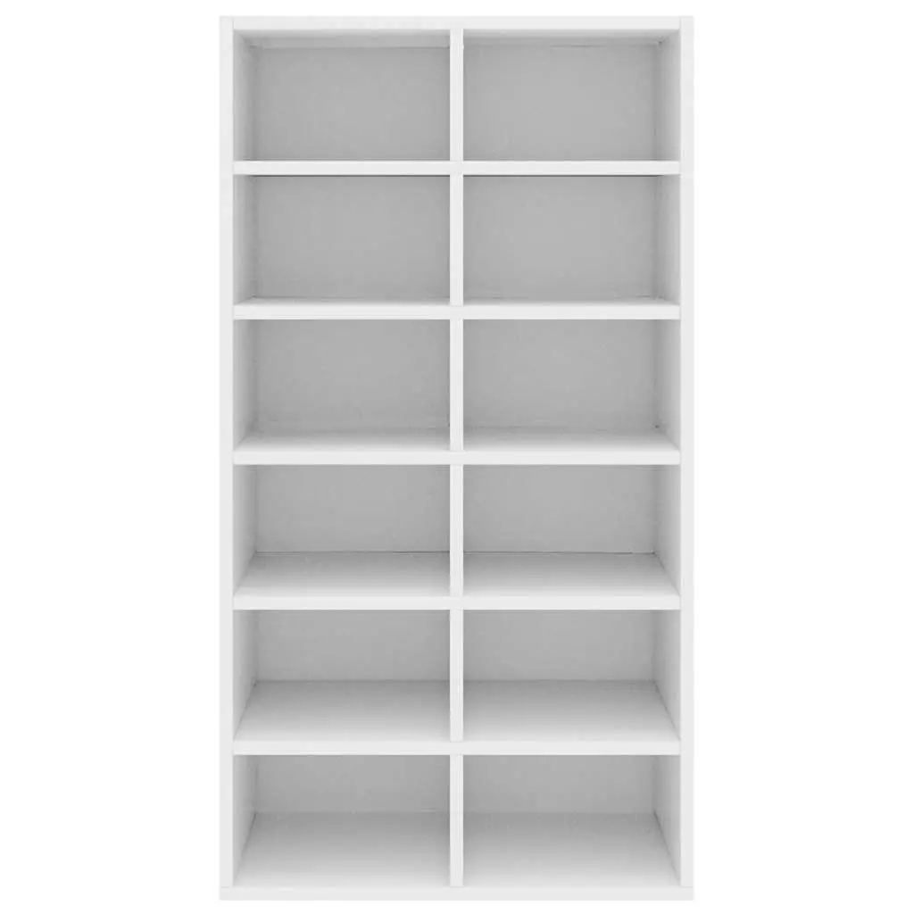 Shoe Rack Engineered Wood 12 Compartment White Storage Unit
