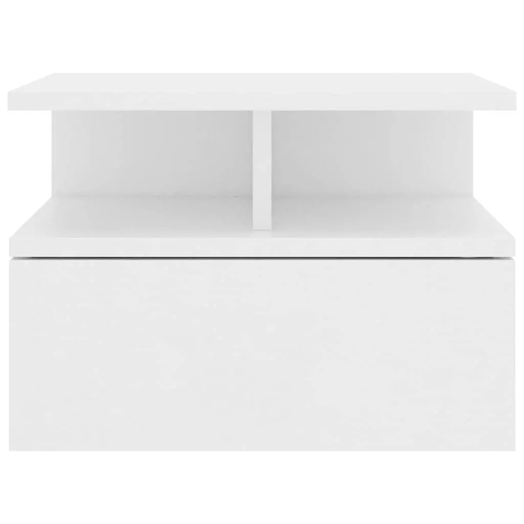 Wall-Mounted Nightstand Engineered Wood White Pair Bedside Table with Open Compartments and Integrated Drawer