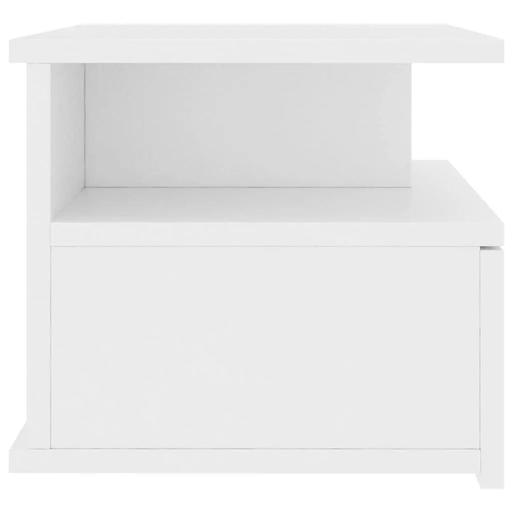 Wall-Mounted Nightstand Engineered Wood White Pair Bedside Table with Open Compartments and Integrated Drawer