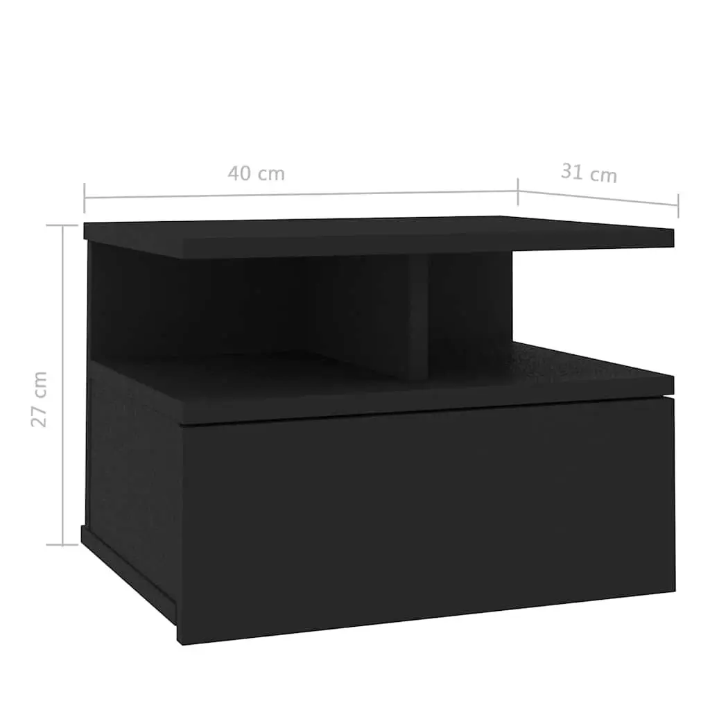 Floating Nightstand Wall-Mounted Engineered Wood 40W x 31D x 27H cm Black
