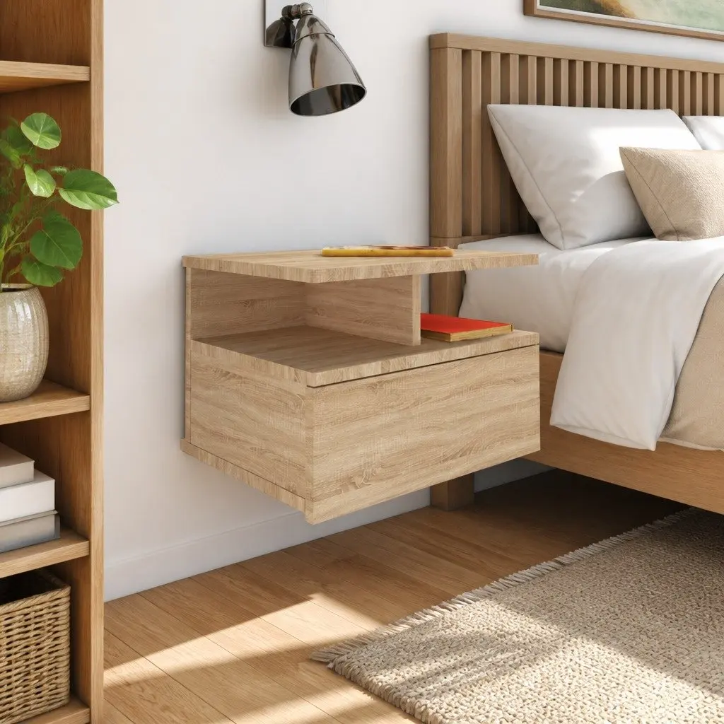 Wall-Mounted Nightstand Engineered Wood Sonoma Oak Storage Cabinet 40x31x27cm 2 Piece