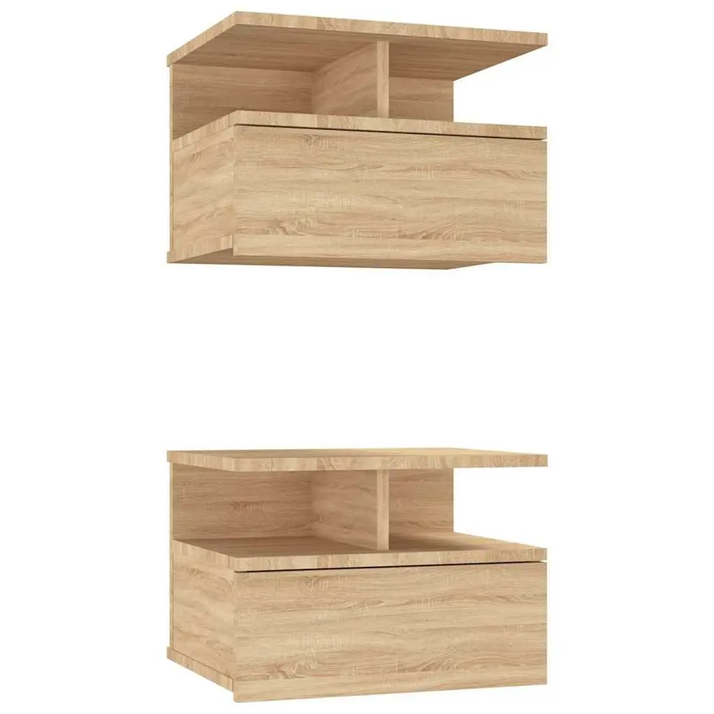 Wall-Mounted Nightstand Engineered Wood Sonoma Oak Storage Cabinet 40x31x27cm 2 Piece