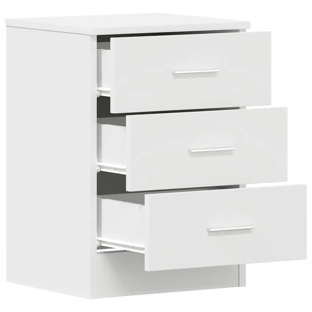 White Engineered Wood Bedside Table 3 Drawer Storage Nightstand for Bedroom Living Room