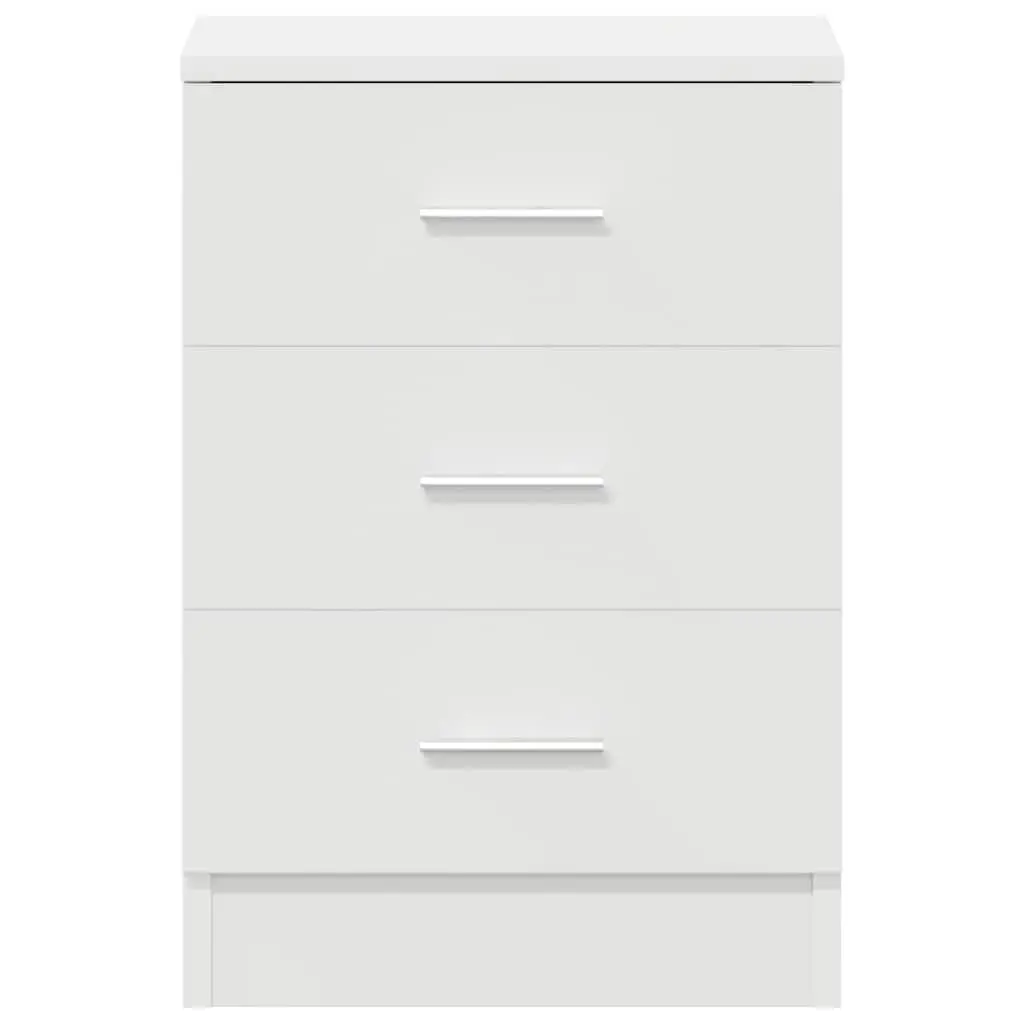 White Engineered Wood Bedside Table 3 Drawer Storage Nightstand for Bedroom Living Room